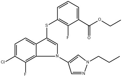 Kwas benzoesowy, 3-[[6-chloro-7-fluoro-1-(1-propyl-1H-pirazol-4-yl){ {8}}H-indol-3-yl]tio]-2-fluoro-, ester etylowy (ACI) Nr CAS: 1782070-73-8