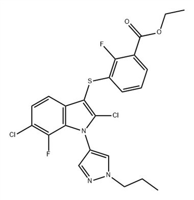 Kwas benzoesowy, 3-[[2,6-dichloro-7-fluoro-1-(1-propyl-1H-pirazol-4-il )-1H-indol-3-yl]tio]-2-fluoro-, ester etylowy (ACI) Nr CAS: 1782070-79-4